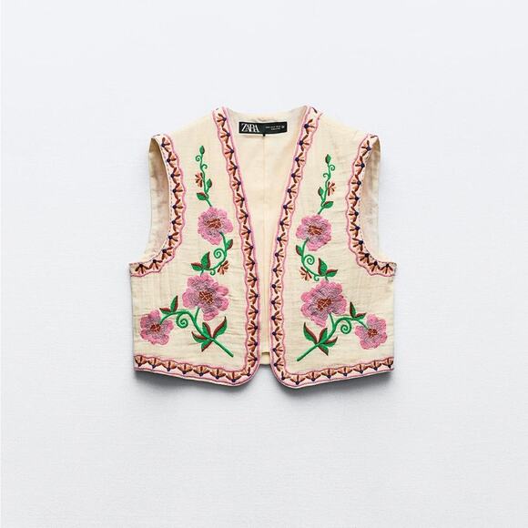Zara Floral Embroidered Vest Size Large - Picture 11 of 15